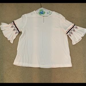 Loft white/blue embroidery boho top, Size M